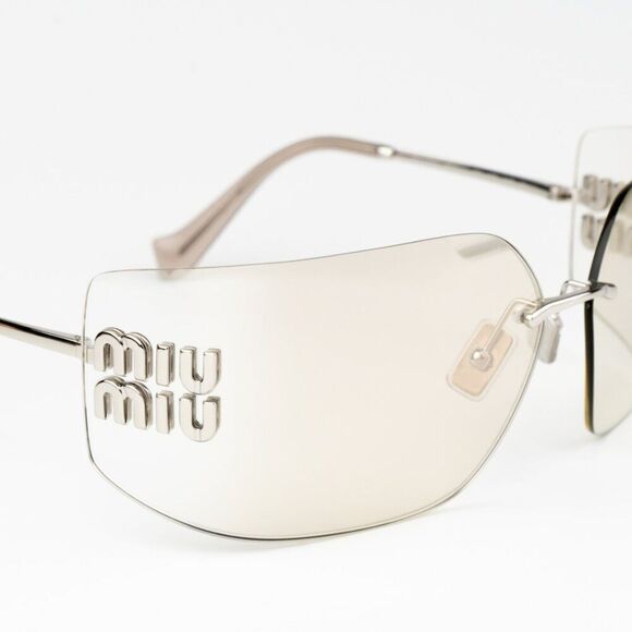 NEW Miu Miu MU54YS 1BC10F Silver Mirror Wraparound Rimless Women Sunglasses main image 11
